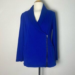 Talbots Wrap Sweater Blue‎ 100% Cotton Pockets Zip Size M